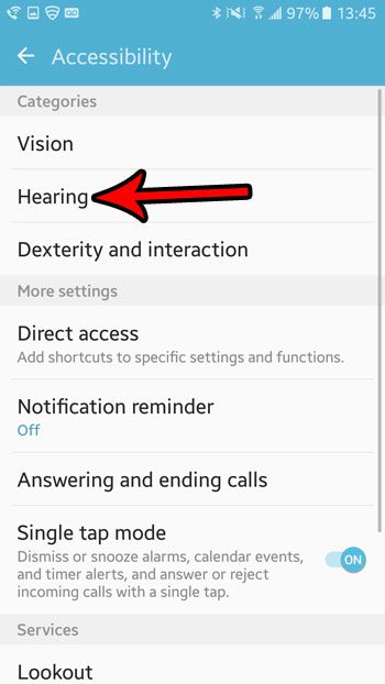 open the android hearing accessibility menu