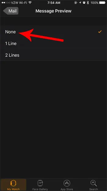 how to stop email previews on the apple watch