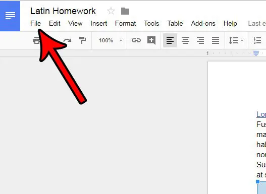 google docs page setup menu