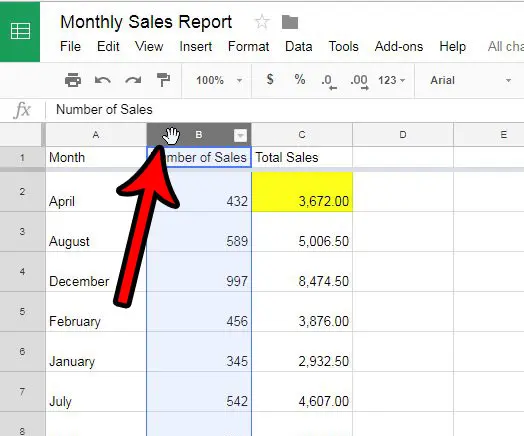 select a column in google sheets