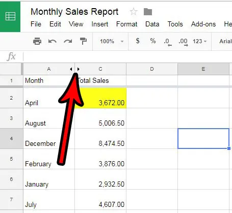 how to unhide a column in google sheets