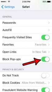 how to turn on or turn off the pop up blocker on an iphone se