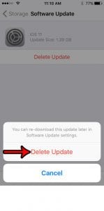 how to delete downloaded ios update on iphone