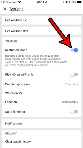 how to enable restricted mode youtube iphone