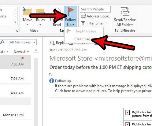 outlook 2013 how to clear flag from email