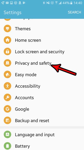 open privacy and safety menu