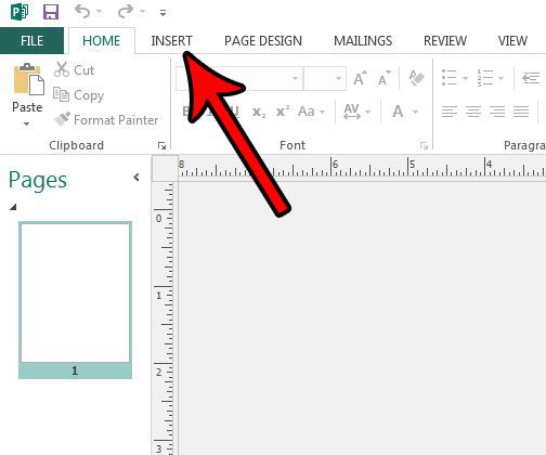 click the insert tab in publisher 2013
