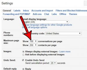 how to show more conversations per page in gmail