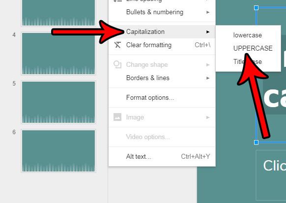 google slides uppercase formatting