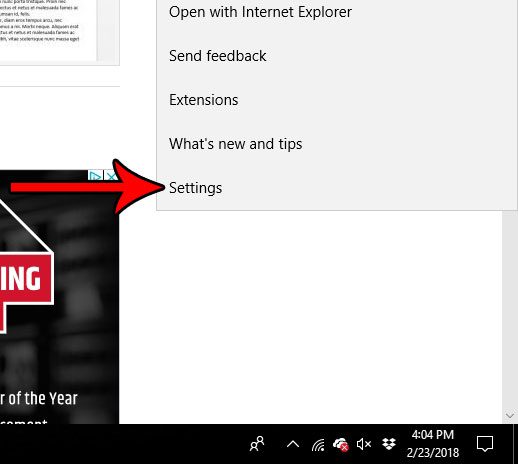 microsoft edge settings menu