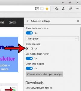 how to disable the pop-up blocker in microsoft edge