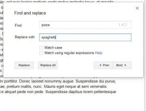 how to find and replace in google docs