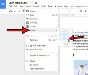 how to insert table in google docs