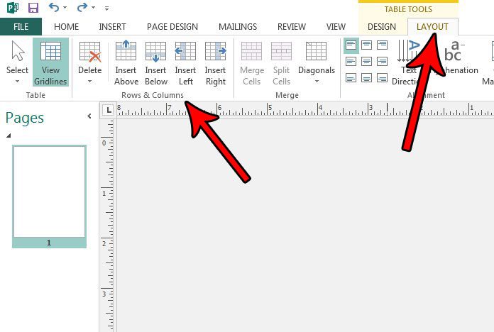 how to add or remove rows and columns in publisher 2013 table