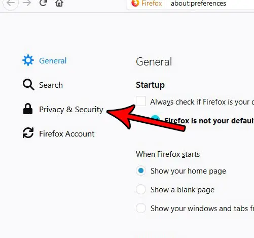 select the privacy and security tab