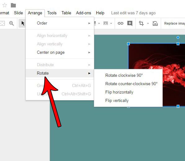 how to rotate a picture in google slides
