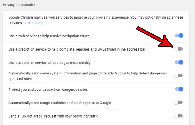 how to disable search prediction in google chrome