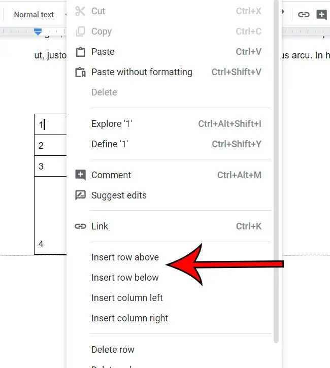 how to add a row to a table in Google Docs