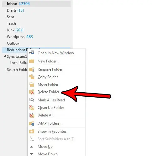 deleting folders in outlook 2013