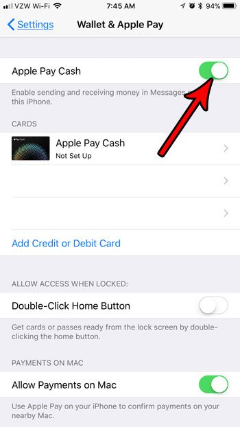 how to change the iOS Messages wallet control setting