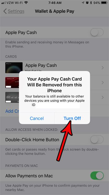 how to disable apple pay cash on iphone