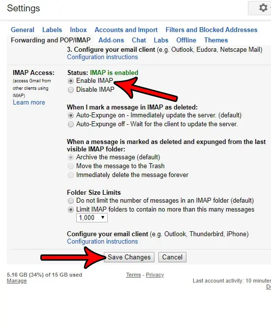 how to enable imap in gmail