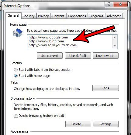 how to start internet explorer with multiple home pages