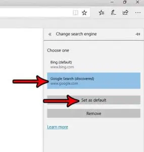 how to change the default search engine in microsoft edge