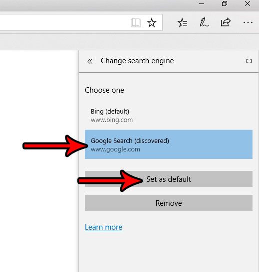 how to change the default search engine in microsoft edge
