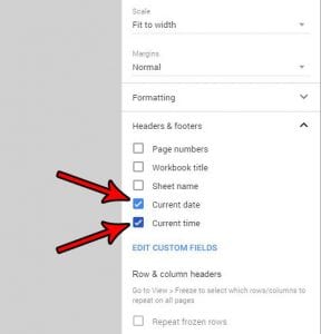 how print date and time google sheets