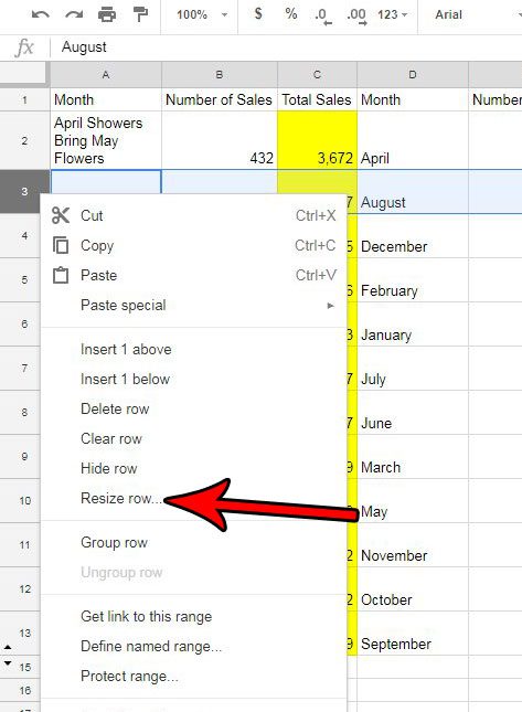 how to resize row in google sheets