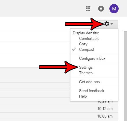 open the gmail settings menu