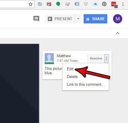 how to change a google slides comment