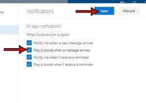 how enable sound notification outlook.com