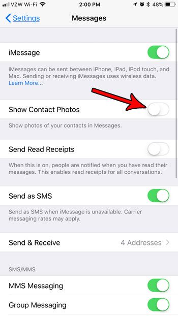 how enable message contact photos on iphone