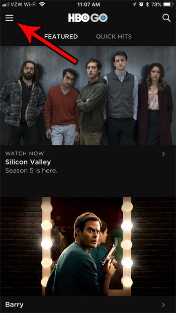open iphone hbo go menu