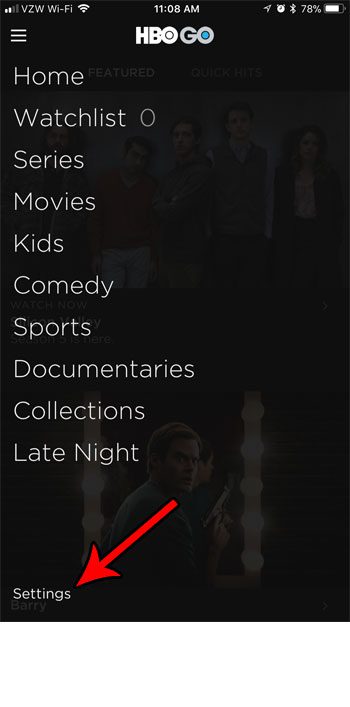 hbo go iphone settings menu