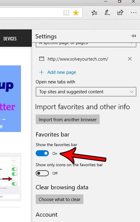 how to hide or show the favorites bar in edge