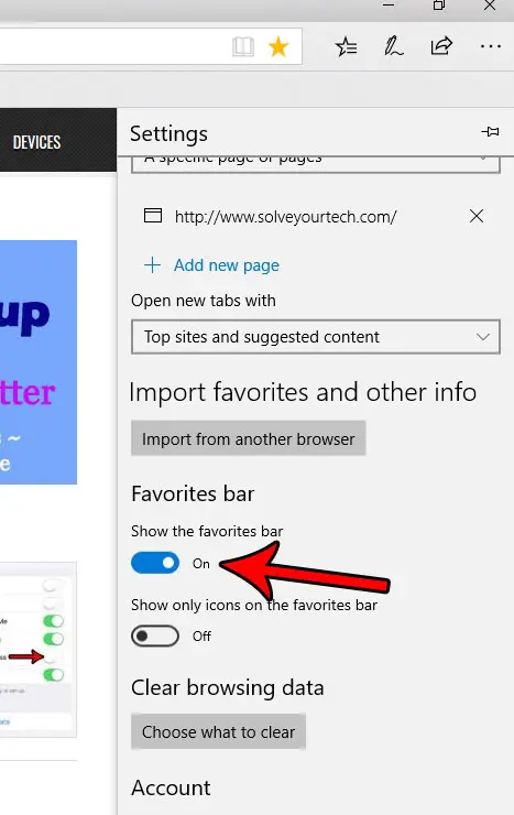 how to hide or show the favorites bar in edge