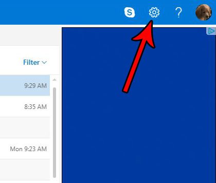 click gear icon in outlook.com email