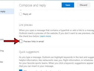 how turn off link previews in outlook.com