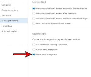 how turn off read receipts outlook.com