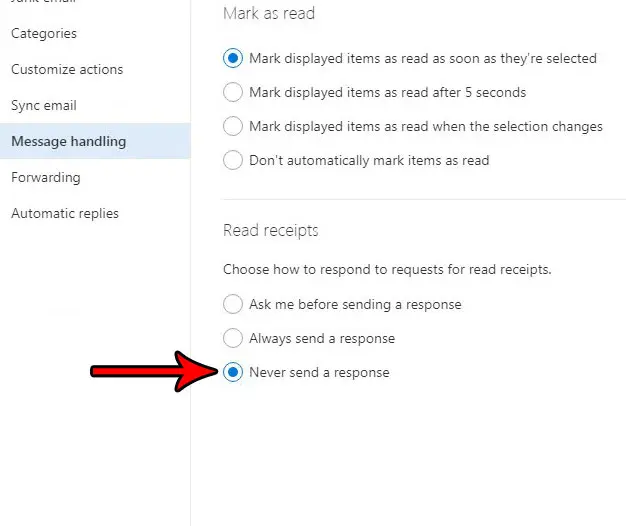 how turn off read receipts outlook.com