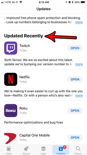 how view recently updated apps on iphone