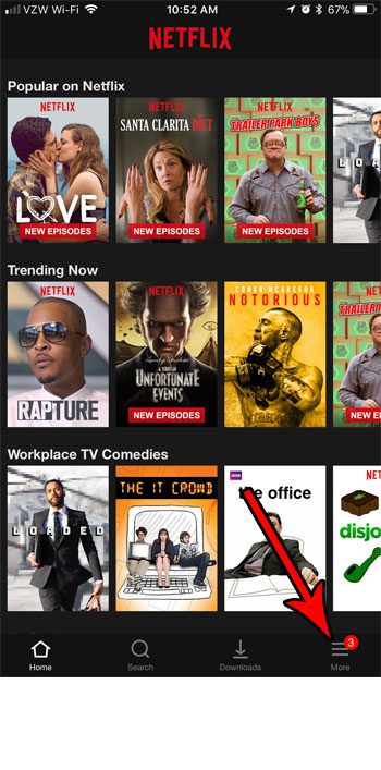 select the more tab in iphone netflix app