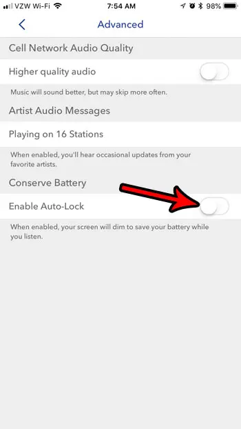 how to disable auto lock on pandora iphone