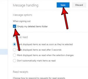 how empty deleted items folder outlook.com