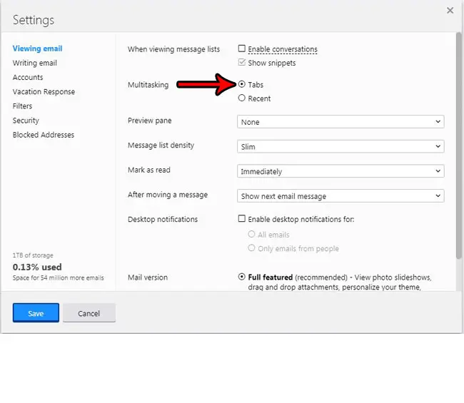 how to enable tabs in yahoo mail