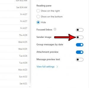 how to hide the sender picture in outlook.com