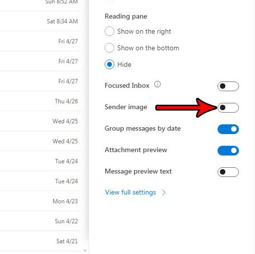 how to hide the sender picture in outlook.com